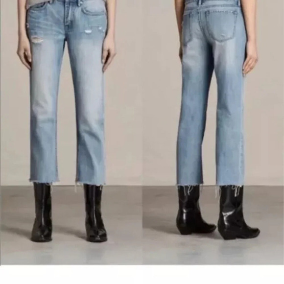 ALLSAINTS Jeans Women's 27 Serene Cropped Kick Flare Distressed Raw Hem - Picture 10 of 10